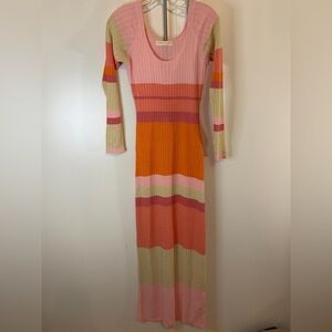 Stitch + Feather Ribbed Knit Colorblock Longsleeve Maxi Dress